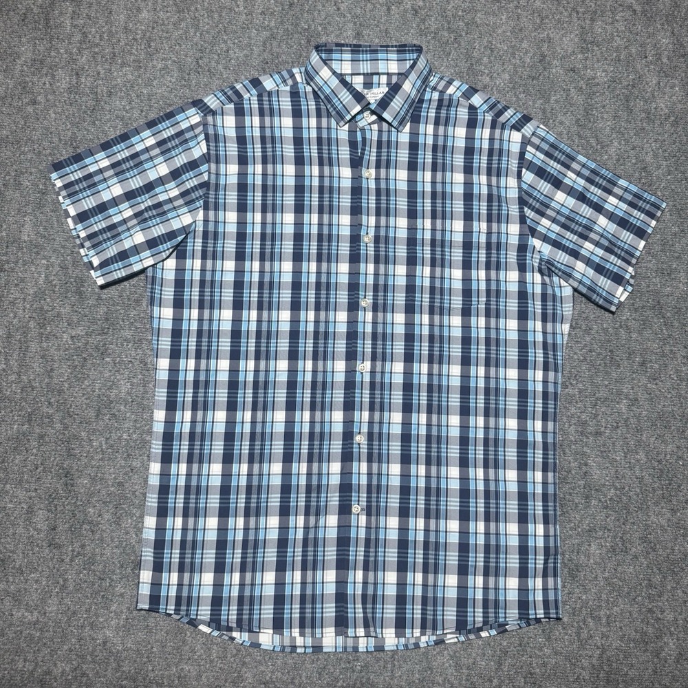 Peter Millar Summer Comfort Blue Plaid Short Sleeve Button Down Shirt Men Medium